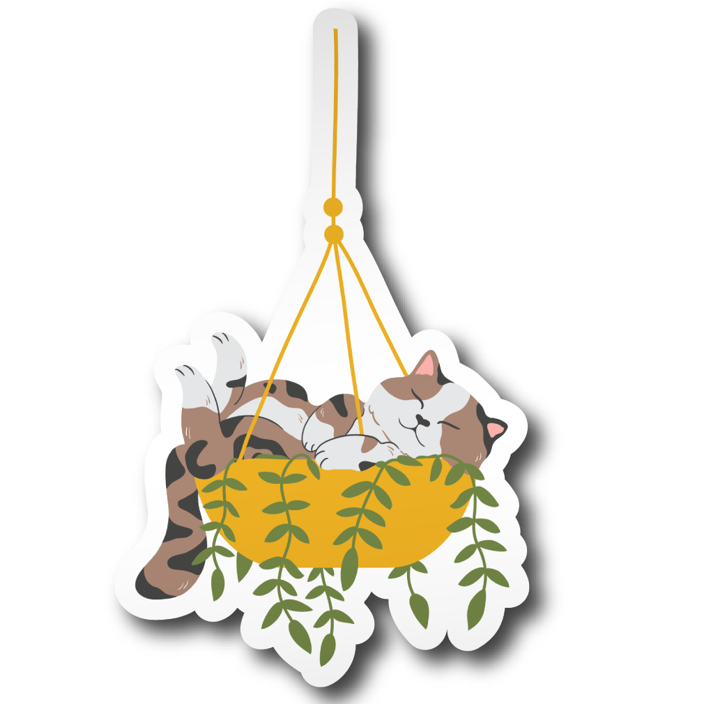 cat hanging planter Hanging Plant Cat Sticker Vinyl Decal – Periwinkle Rose