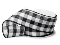 2 - 1/2" Black and White Buffalo Plaid Linen Ribbon (25 yds) - Periwinkle Rose