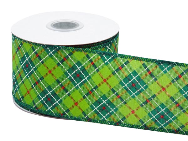 2-1/2" Green Tartan Wire Ribbon (10 yds)