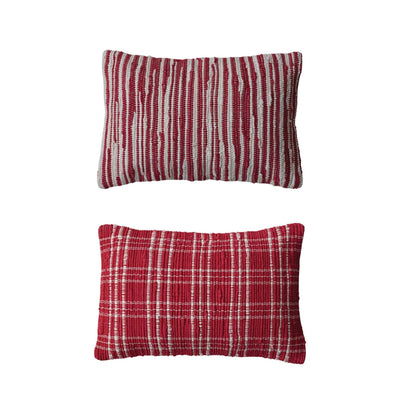 24" Lumbar Pillow with Red Plaid or Stripes - Periwinkle Rose