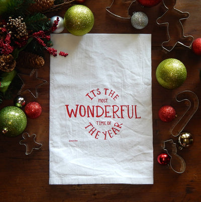 Wonderful Time Dish Towel | Tea Towel | Christmas Dish Towel