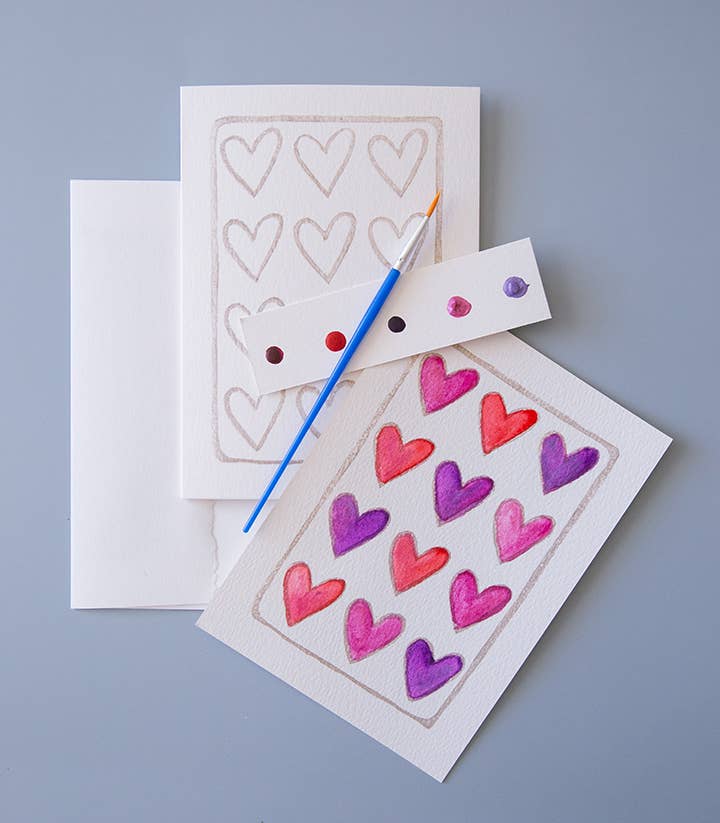 5x7 Valentine HEARTS Watercolor Art Kit DIY - Periwinkle Rose