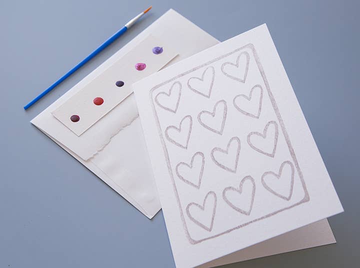 5x7 Valentine HEARTS Watercolor Art Kit DIY - Periwinkle Rose