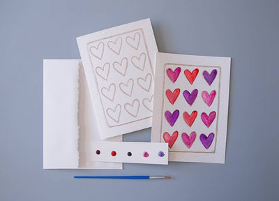 5x7 Valentine HEARTS Watercolor Art Kit DIY - Periwinkle Rose