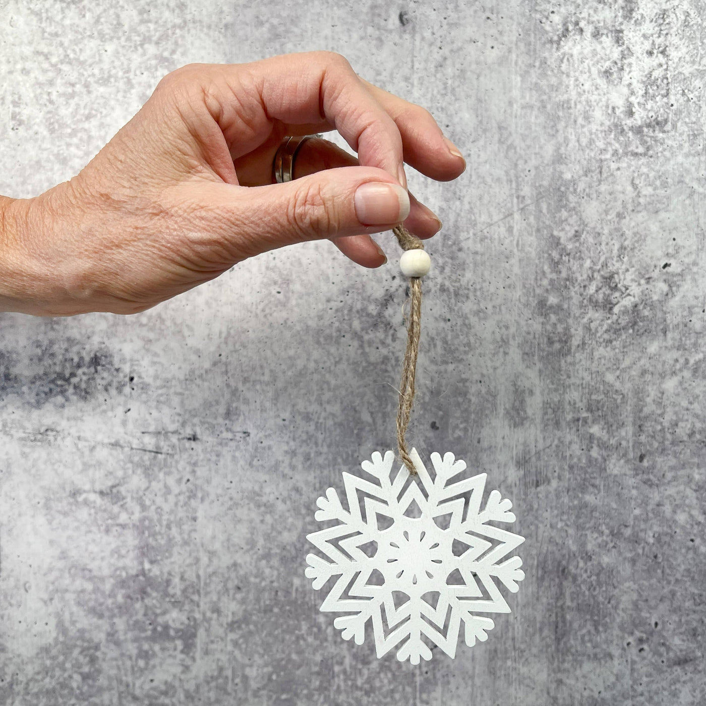 White Wooden Snowflake Ornaments (set of 18)