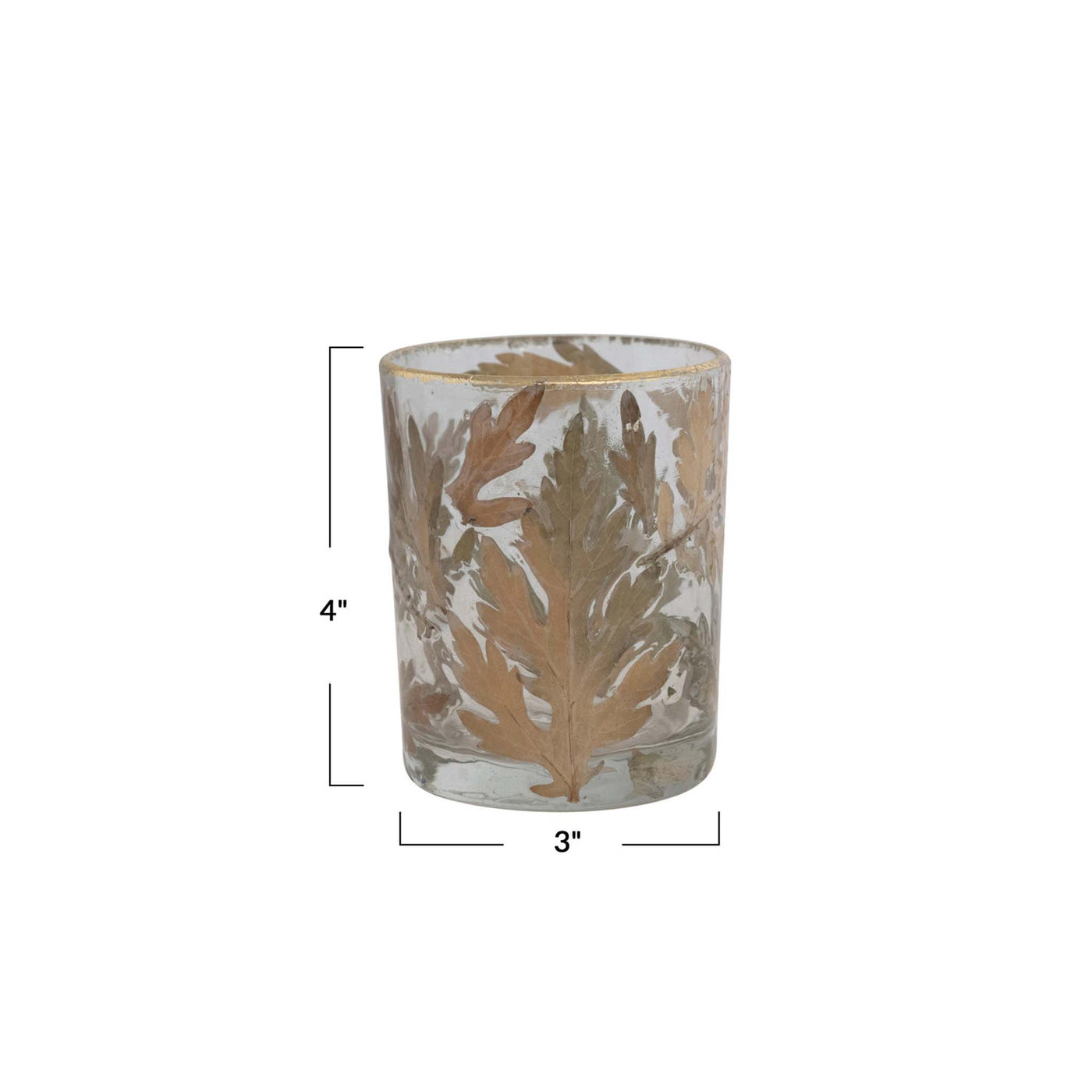 Oak Leaf & Gold Rimmed Glass Tealight Holder
