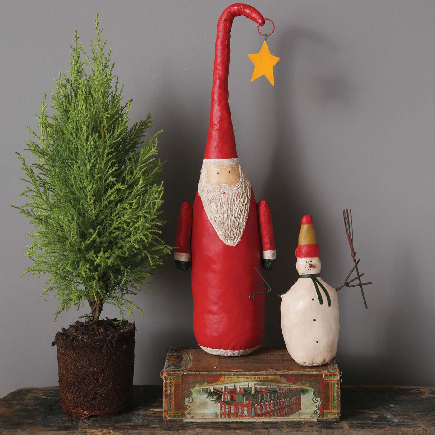 Hand-Painted Canvas Santa with Star