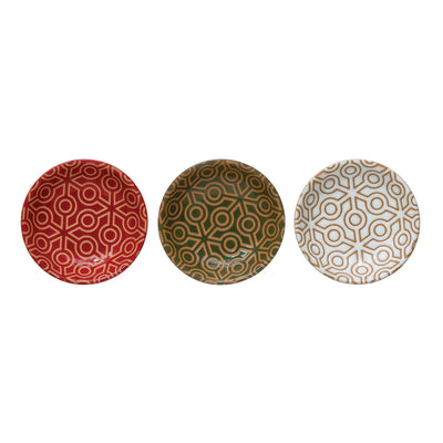 3-3/4" Stoneware Dish with Snowflake Pattern (3 colors)