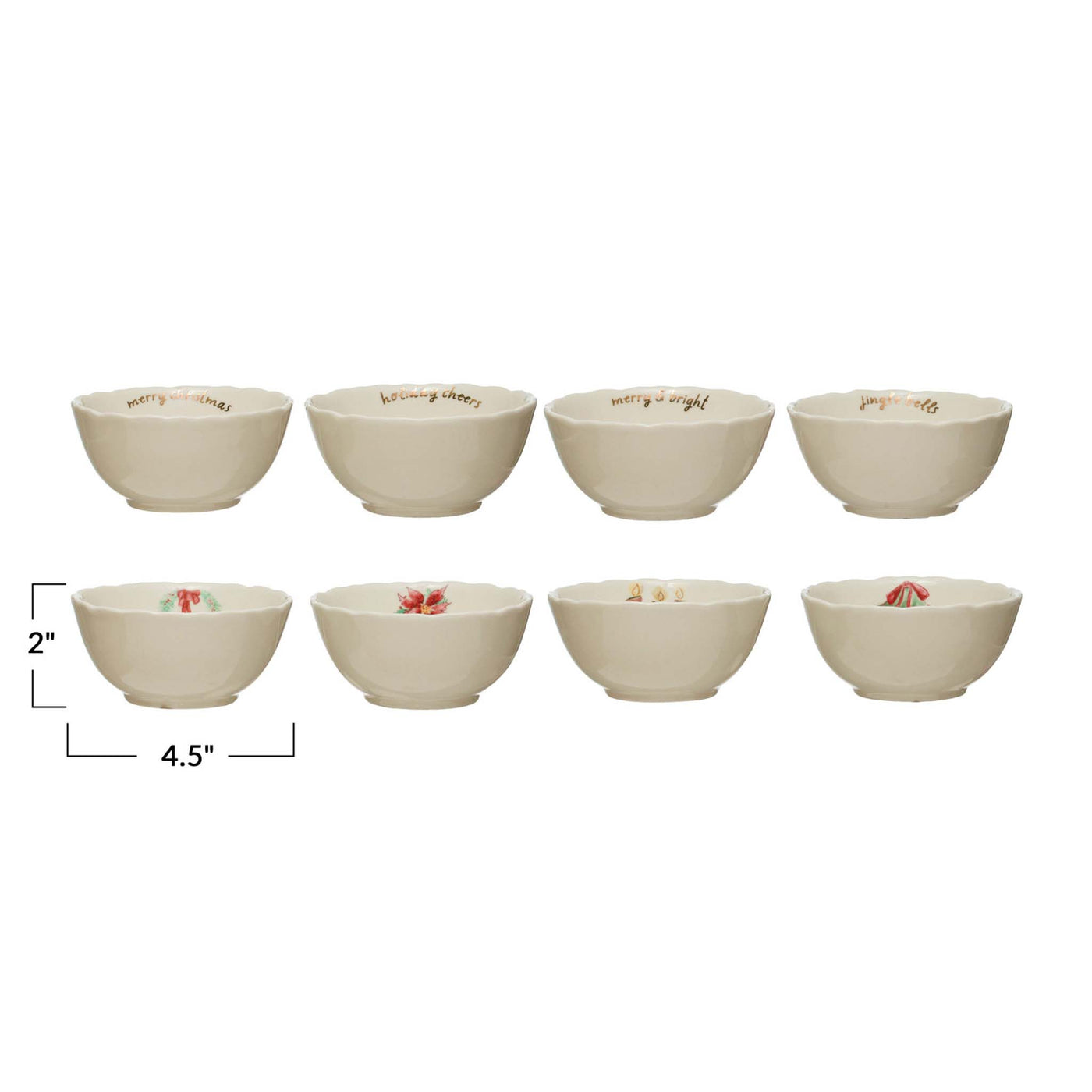 4-1/2" Holiday Greeting Stoneware Bowl (4 Styles)