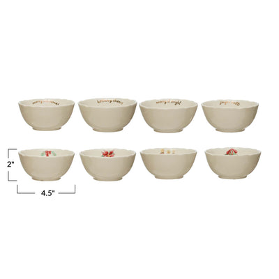 4-1/2" Holiday Greeting Stoneware Bowl (4 Styles)
