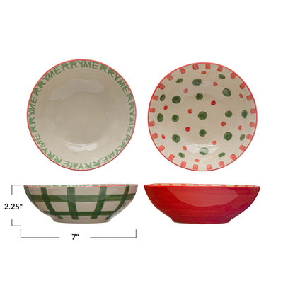 Hand-Painted Round 7" x 2-1/4"H Stoneware Bowl (2 styles)