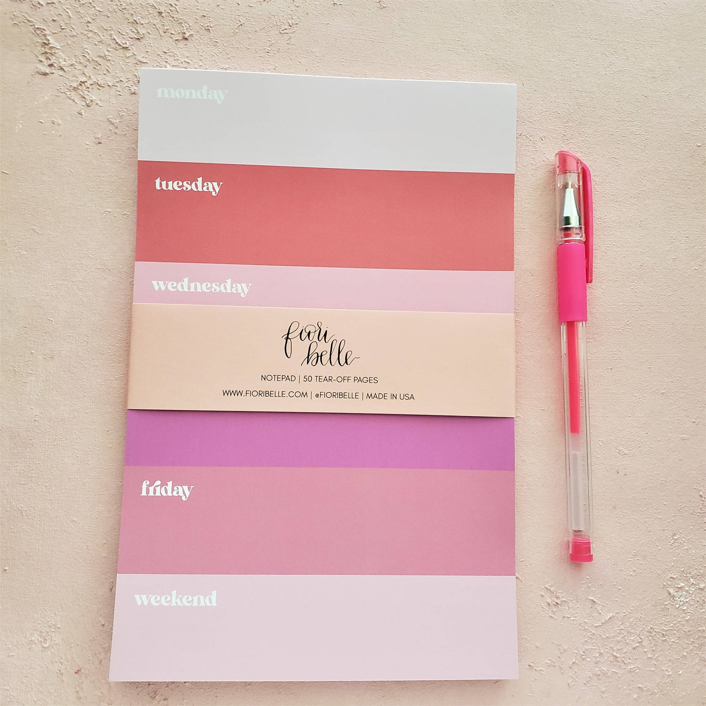 Pink and Red Color Block Undated Weekly Planner Notepad