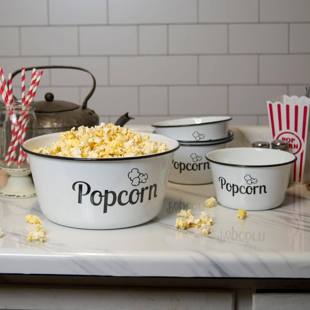 Metal White Popcorn Bowls (2 Sizes)