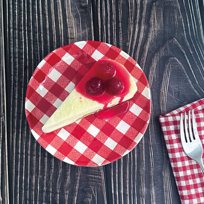 Gingham 6" Melamine Plates, Red - Periwinkle Rose