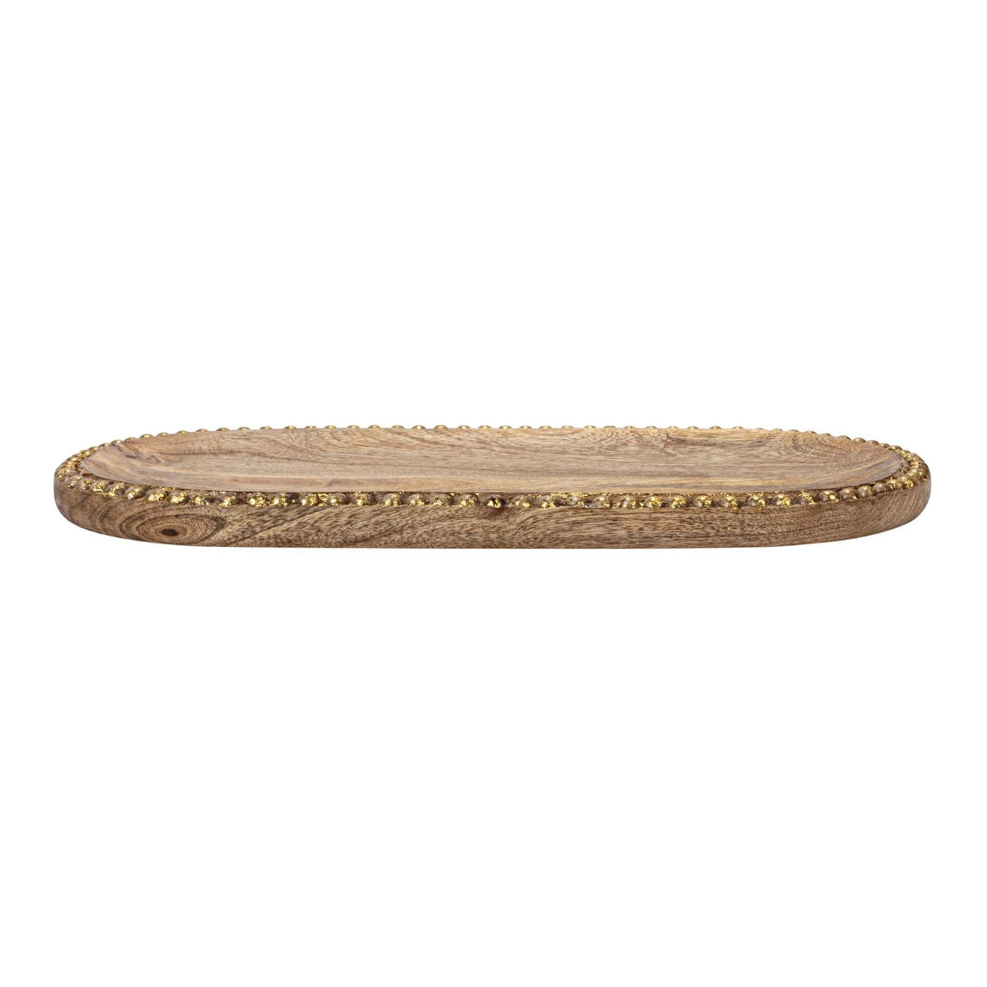 Mango Wood Beaded Tray with Gold - Periwinkle Rose