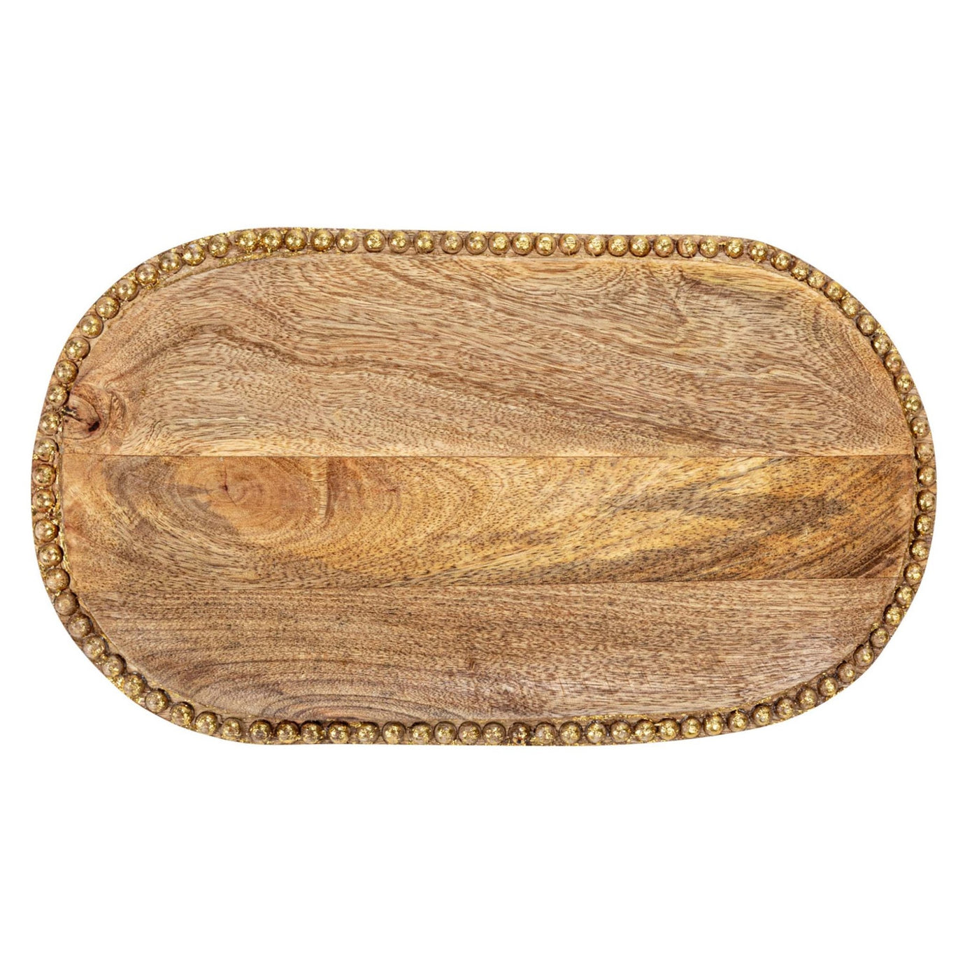 Mango Wood Beaded Tray with Gold - Periwinkle Rose