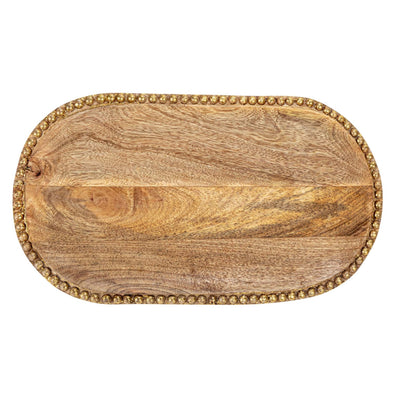 Mango Wood Beaded Tray with Gold - Periwinkle Rose