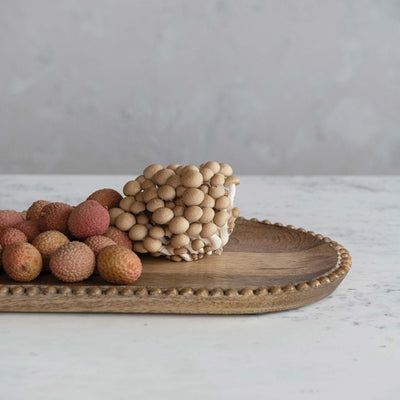 Mango Wood Beaded Tray with Gold - Periwinkle Rose
