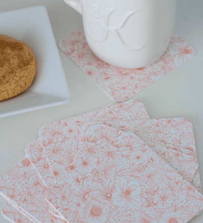 Pink Floral Paper Coasters - Periwinkle Rose