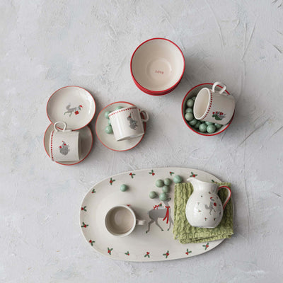 Red Rimmed Holiday Bowl (4 styles) - Periwinkle Rose