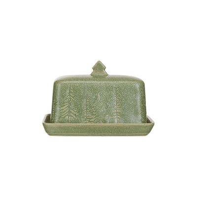 Stoneware Butter Dish with Trees - Periwinkle Rose