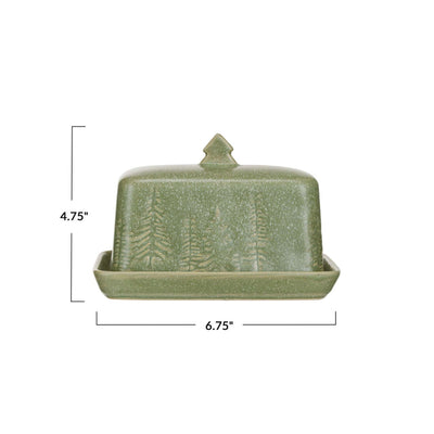 Stoneware Butter Dish with Trees - Periwinkle Rose