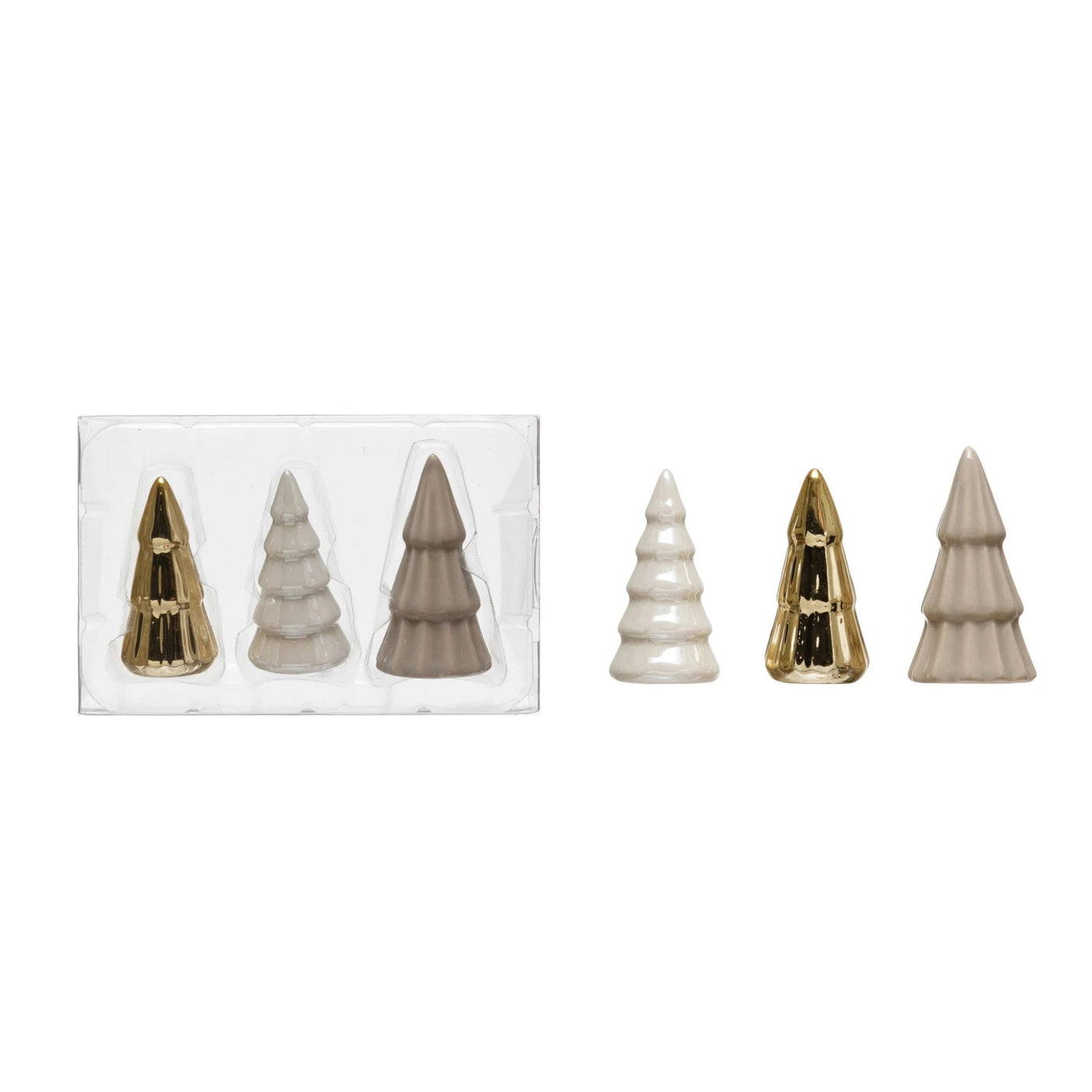 1" x 2" Grey, Gold, & White Stoneware Trees (Set of 3) - Periwinkle Rose