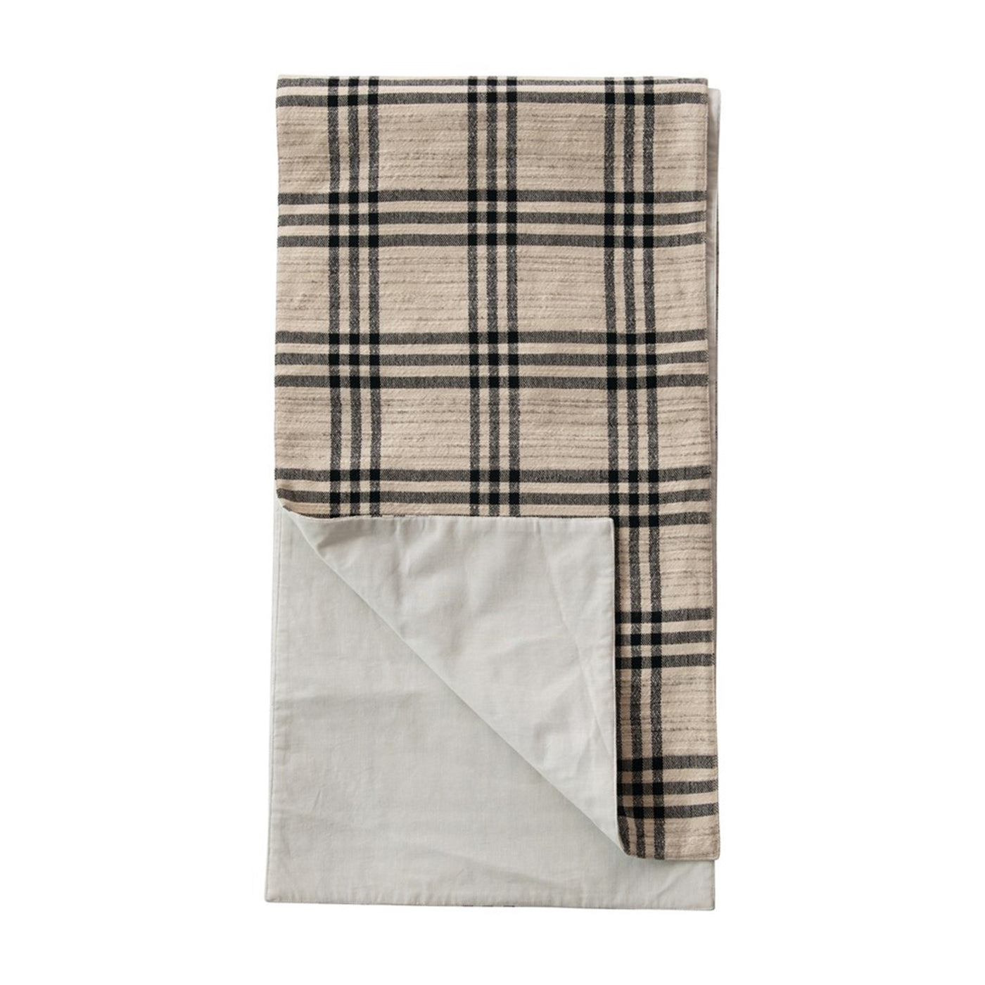 Black Plaid Woven Cotton & Wool Table Runner