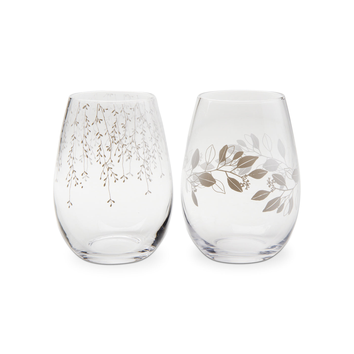 Vine and Leaf Stemless Wine Glass (2 styles)