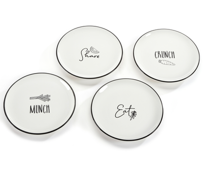 8" Ceramic Plates -- Share, Crunch, Munch, Eat