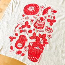 Honeyberry Studios Red Strawberry Flour Sack Tea Towel - Periwinkle Rose