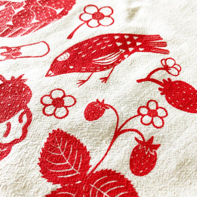 Honeyberry Studios Red Strawberry Flour Sack Tea Towel - Periwinkle Rose