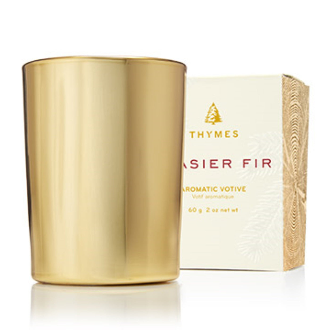 Thymes Frasier Fir Gold Votive Candle - Periwinkle Rose